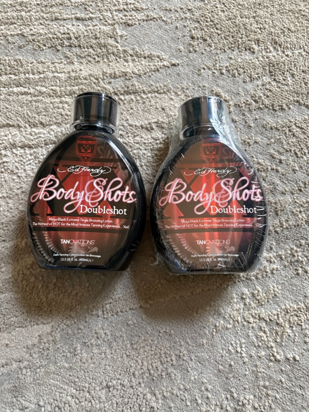 2 bottles of Ed Hardy Body Shots Doubleshot Bronzing Tingle Lotion - Black